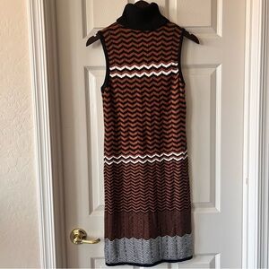 Bar III Brown Knit Chevron Turtleneck Sleeveless Cotton Bend Midi Dress